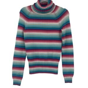 Vintage Y2K Gap Rainbow Stripe Turtleneck Sweater Sz XS Preppy Cozy Hong Kong